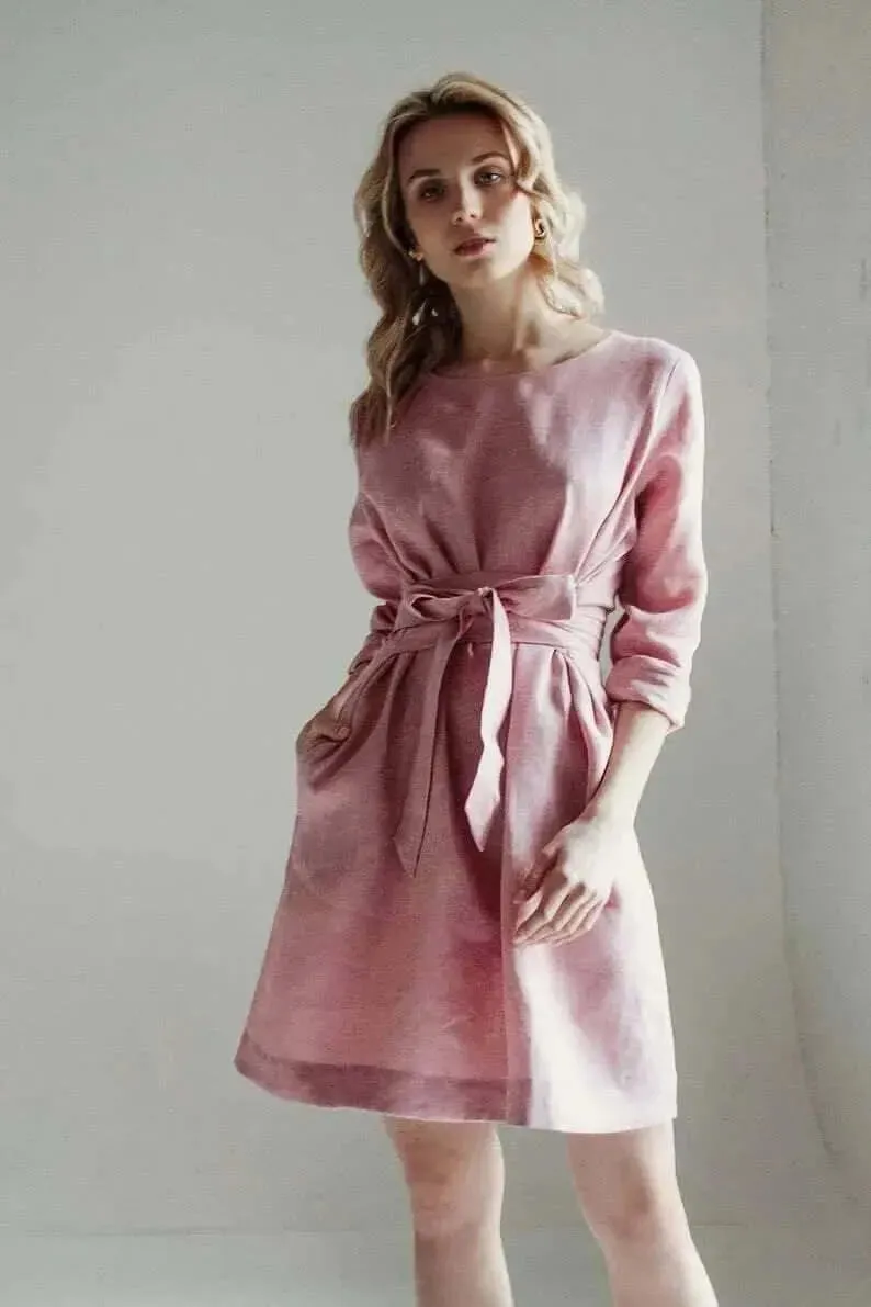 * SPECIAL SALE Belted Linen Dresses By Nich