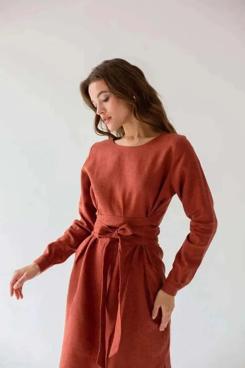 * SPECIAL SALE Belted Linen Dresses By Nich