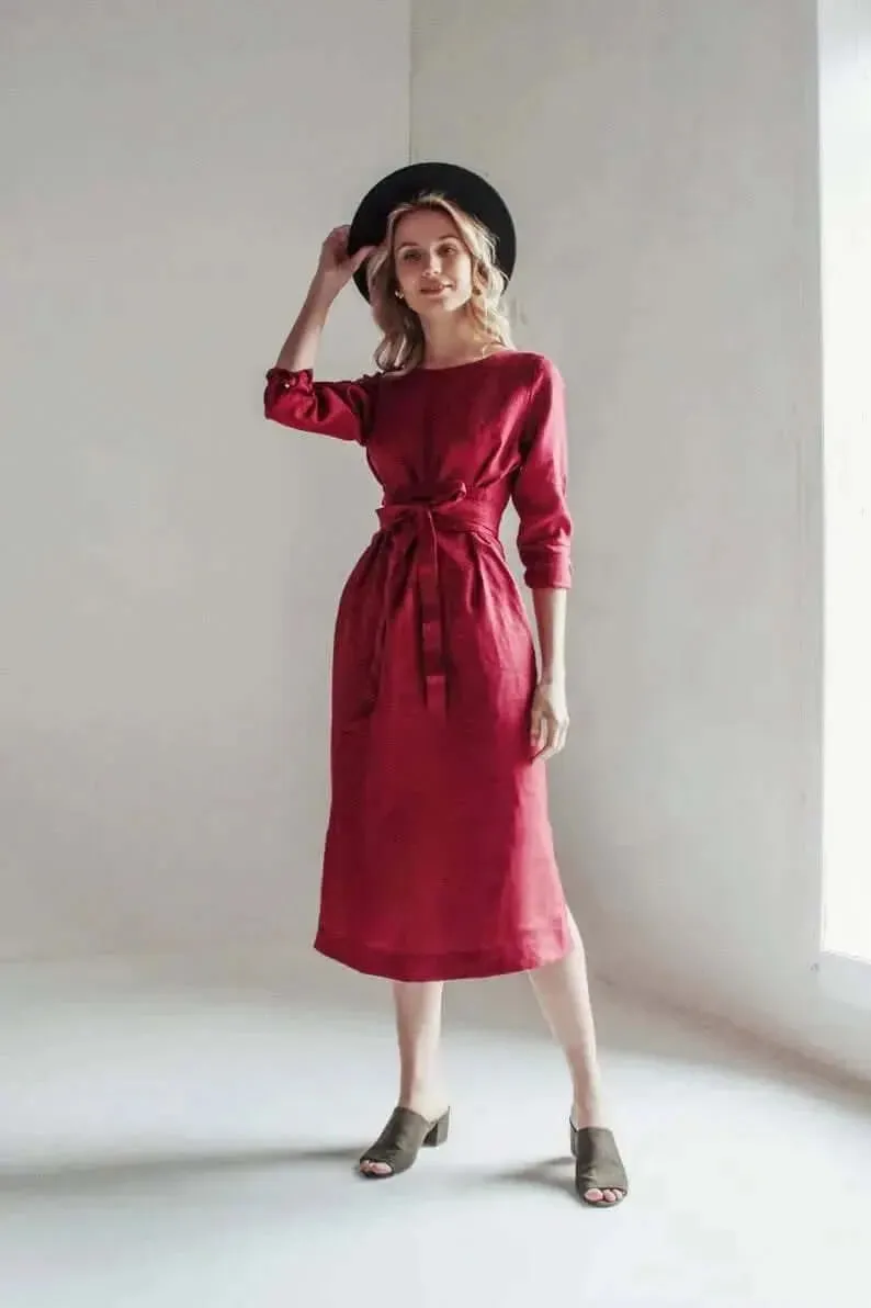 * SPECIAL SALE Belted Linen Dresses By Nich