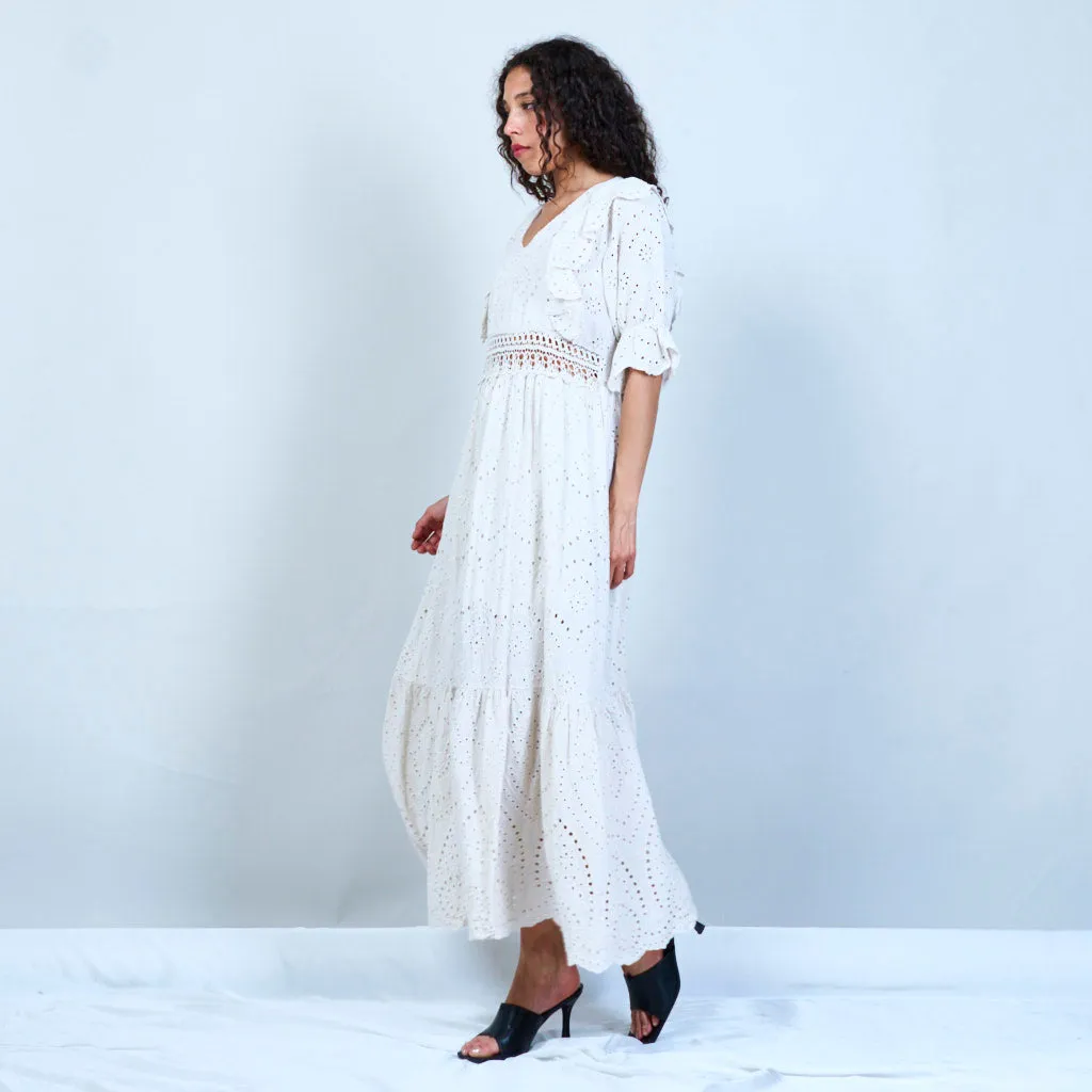 100% Cotton midnight eyelet embroidered maxi dress wholesale