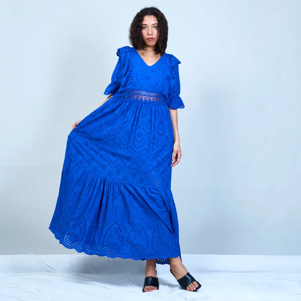 100% Cotton midnight eyelet embroidered maxi dress wholesale