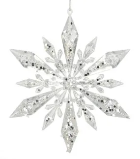 100MM SNOWSTAR TRANSPARENT CRYSTAL W/SILVER GLITTER