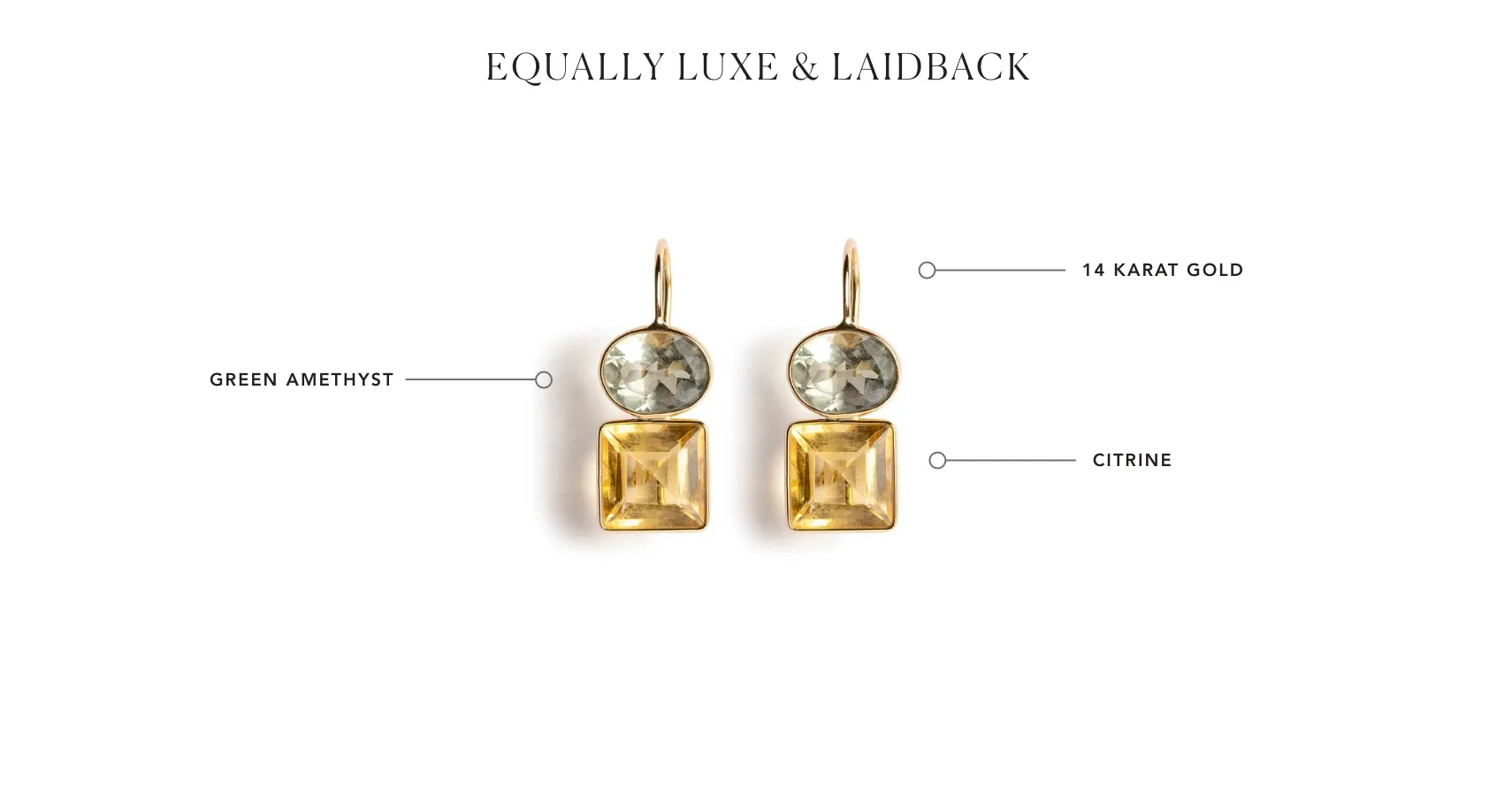 14k Gold Duo Earrings in Green Amethyst & Citrine