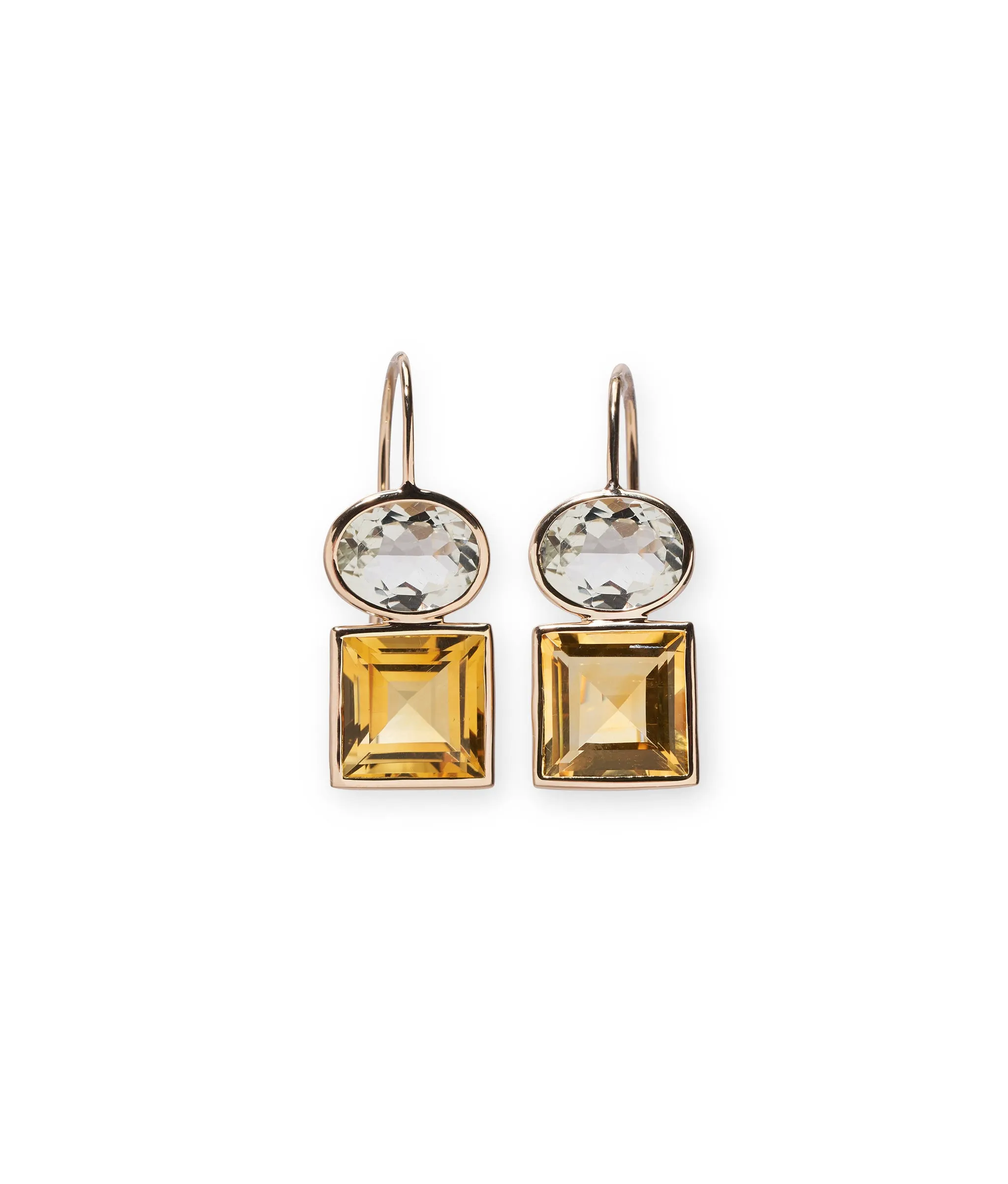 14k Gold Duo Earrings in Green Amethyst & Citrine