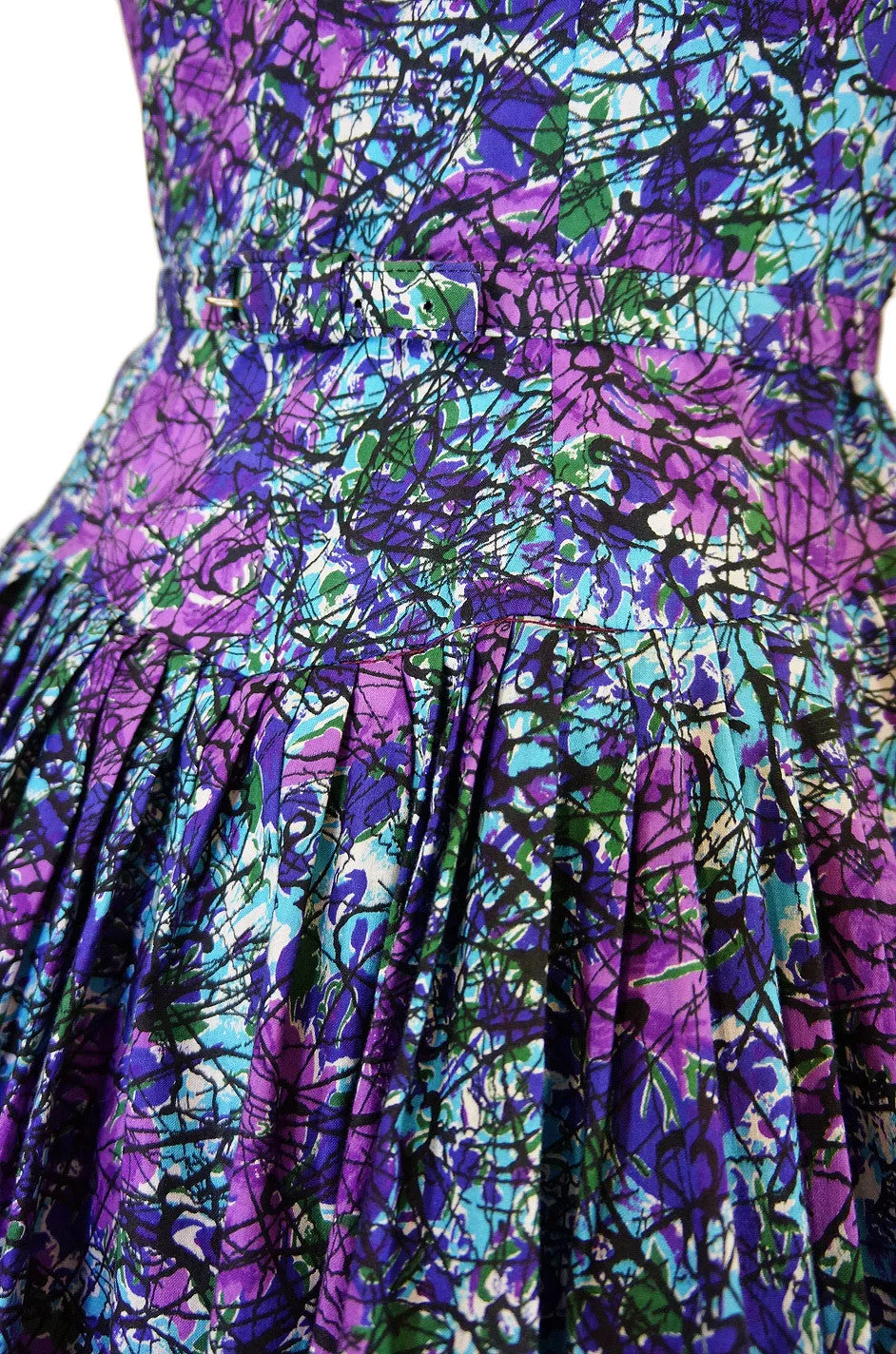 1950s Full Skirted Cotton Print Dress