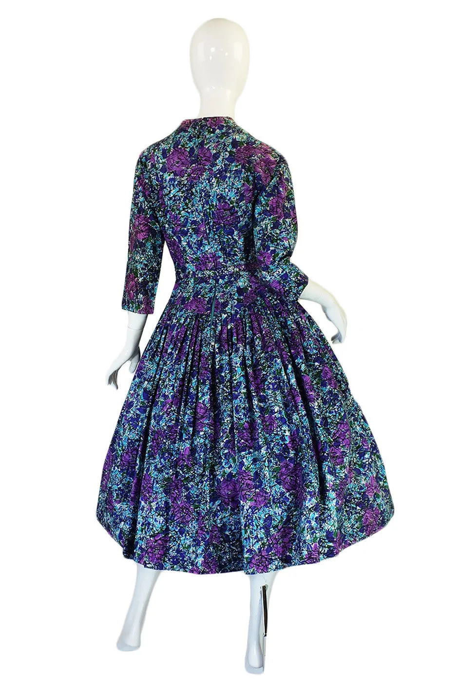 1950s Full Skirted Cotton Print Dress