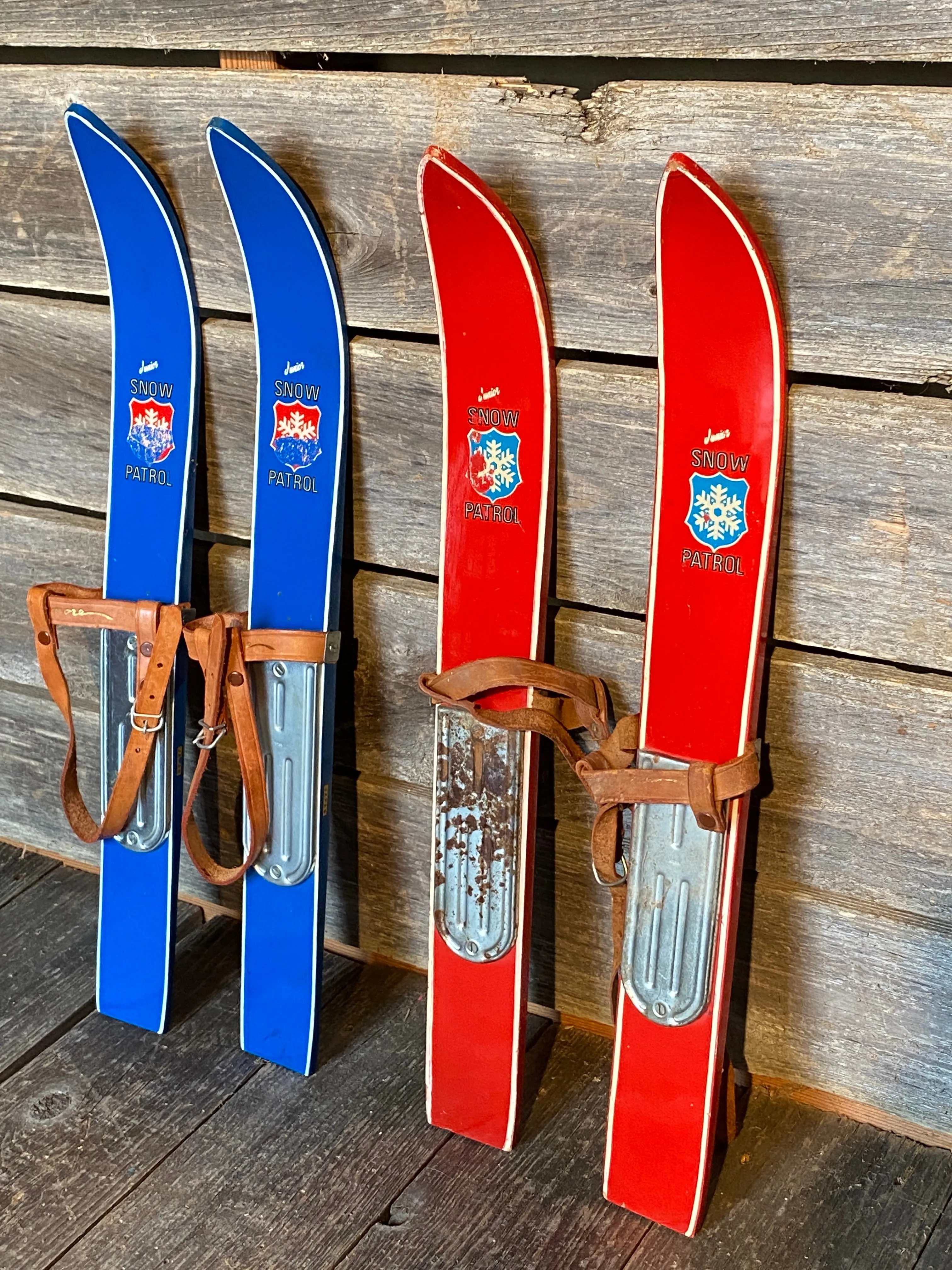 2 Pair of Vintage Childs Snow Patrol Skis (RED/BLUE)