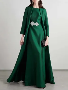 2 Pcs long sleeves appliques A-Line Women's Elegant Green Evening Dress XL 126765