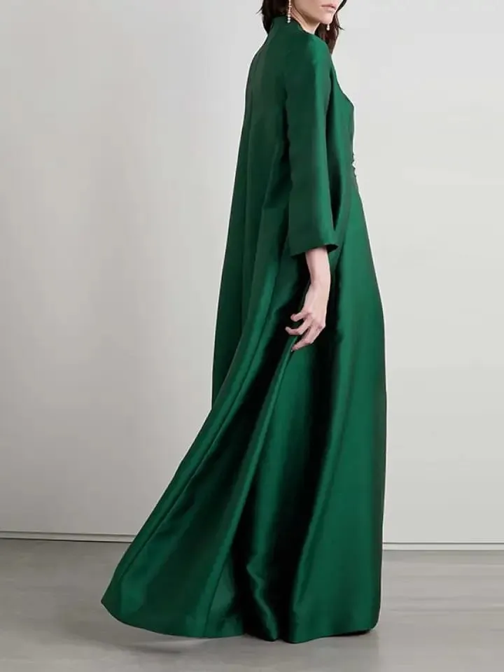 2 Pcs long sleeves appliques A-Line Women's Elegant Green Evening Dress XL 126765