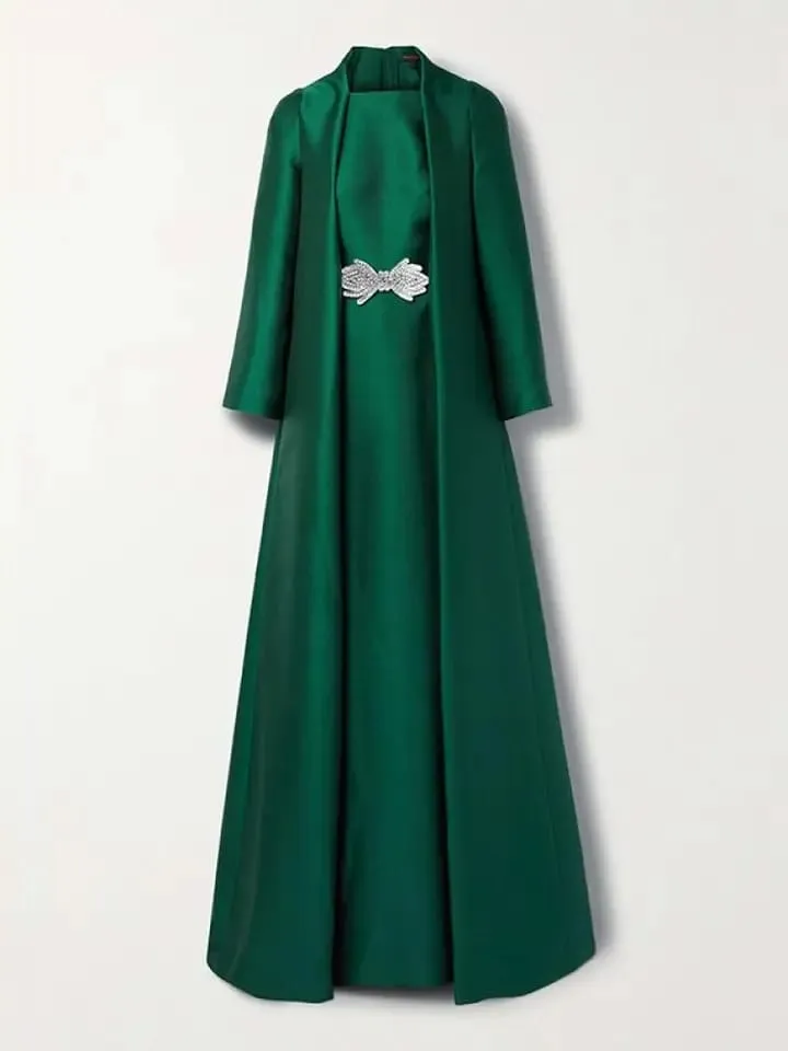 2 Pcs long sleeves appliques A-Line Women's Elegant Green Evening Dress XL 126765