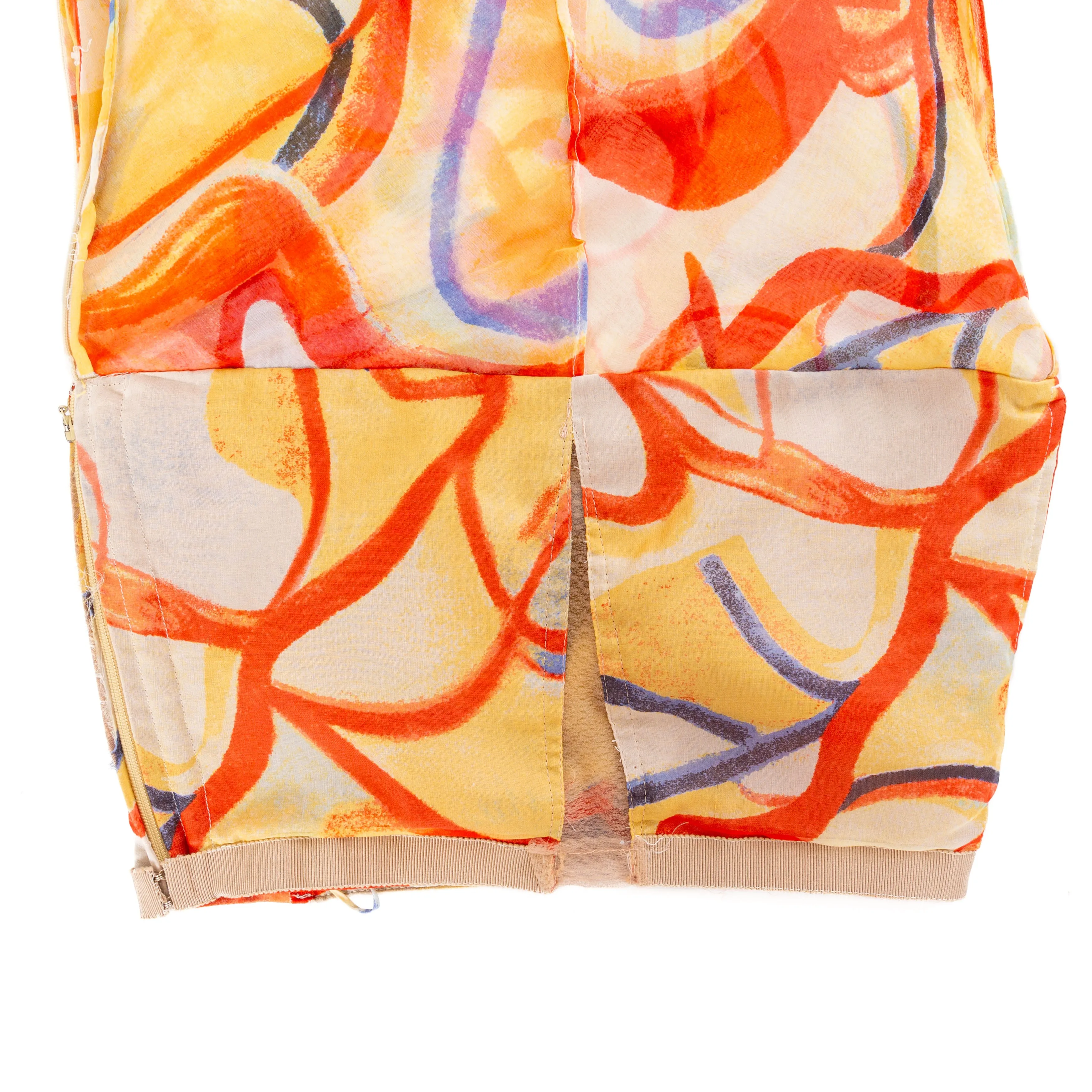 2003 Multicolored Silk Abstract-Print Strapless Mini Dress