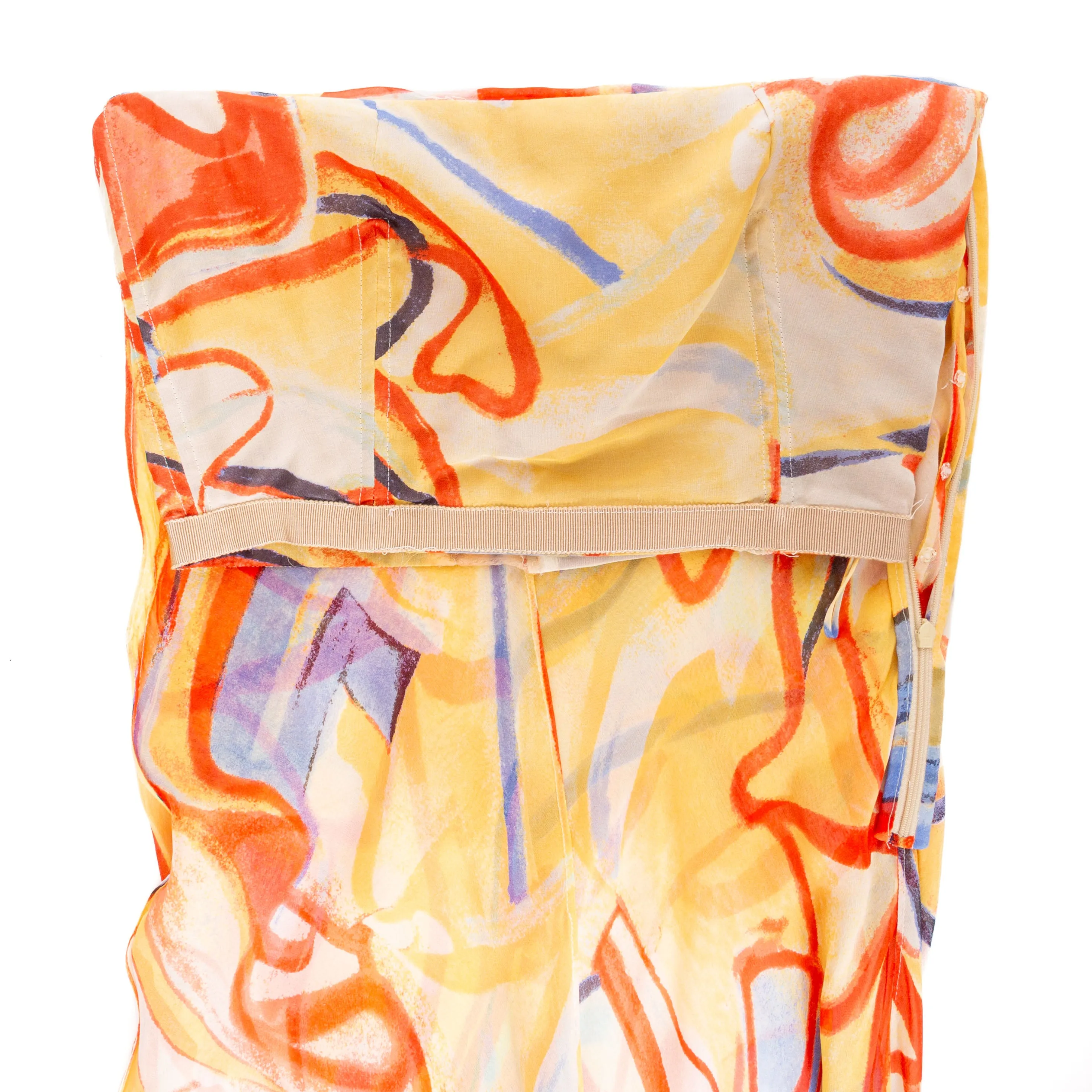 2003 Multicolored Silk Abstract-Print Strapless Mini Dress