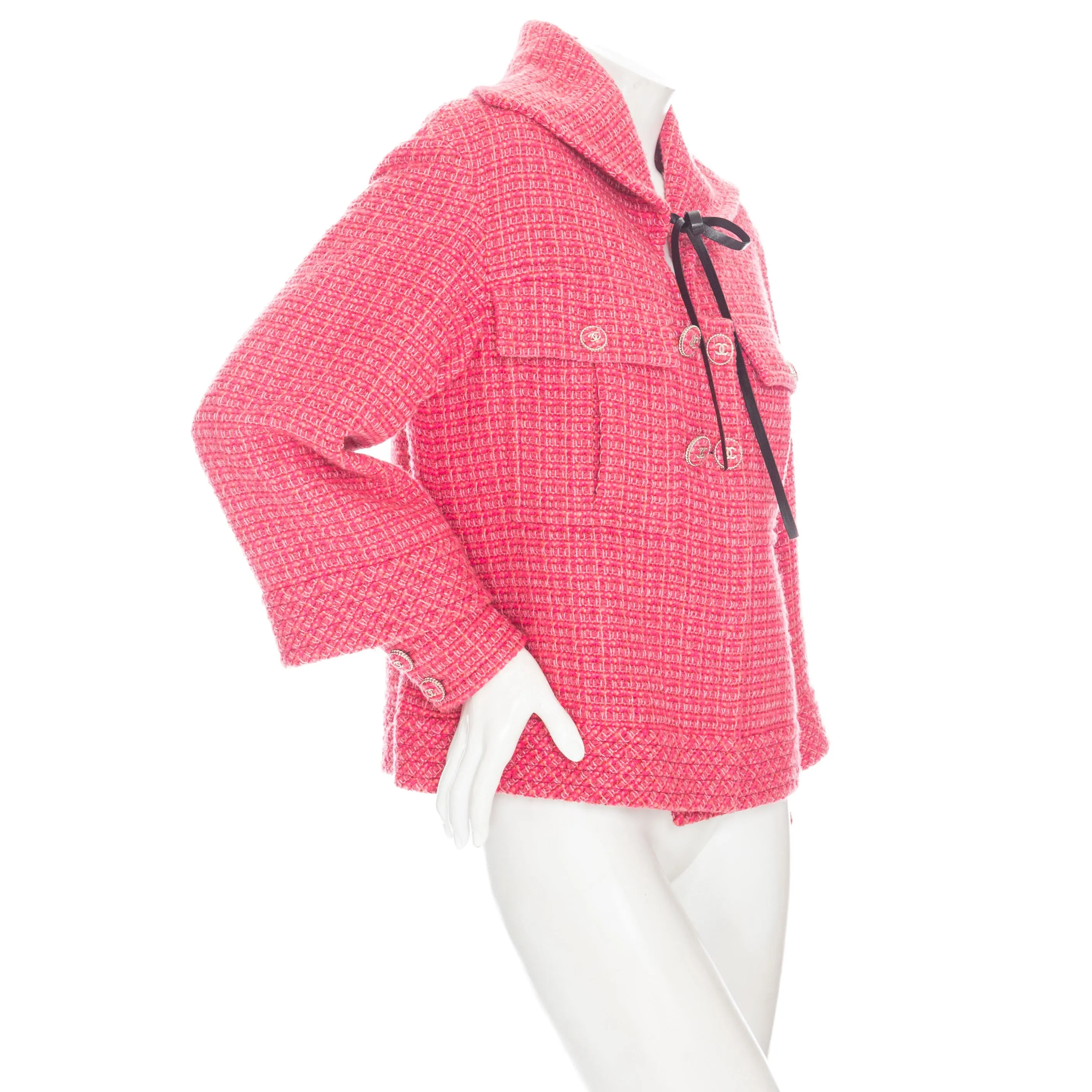 2013 Pink Tweed Leather Tie CC Jacket