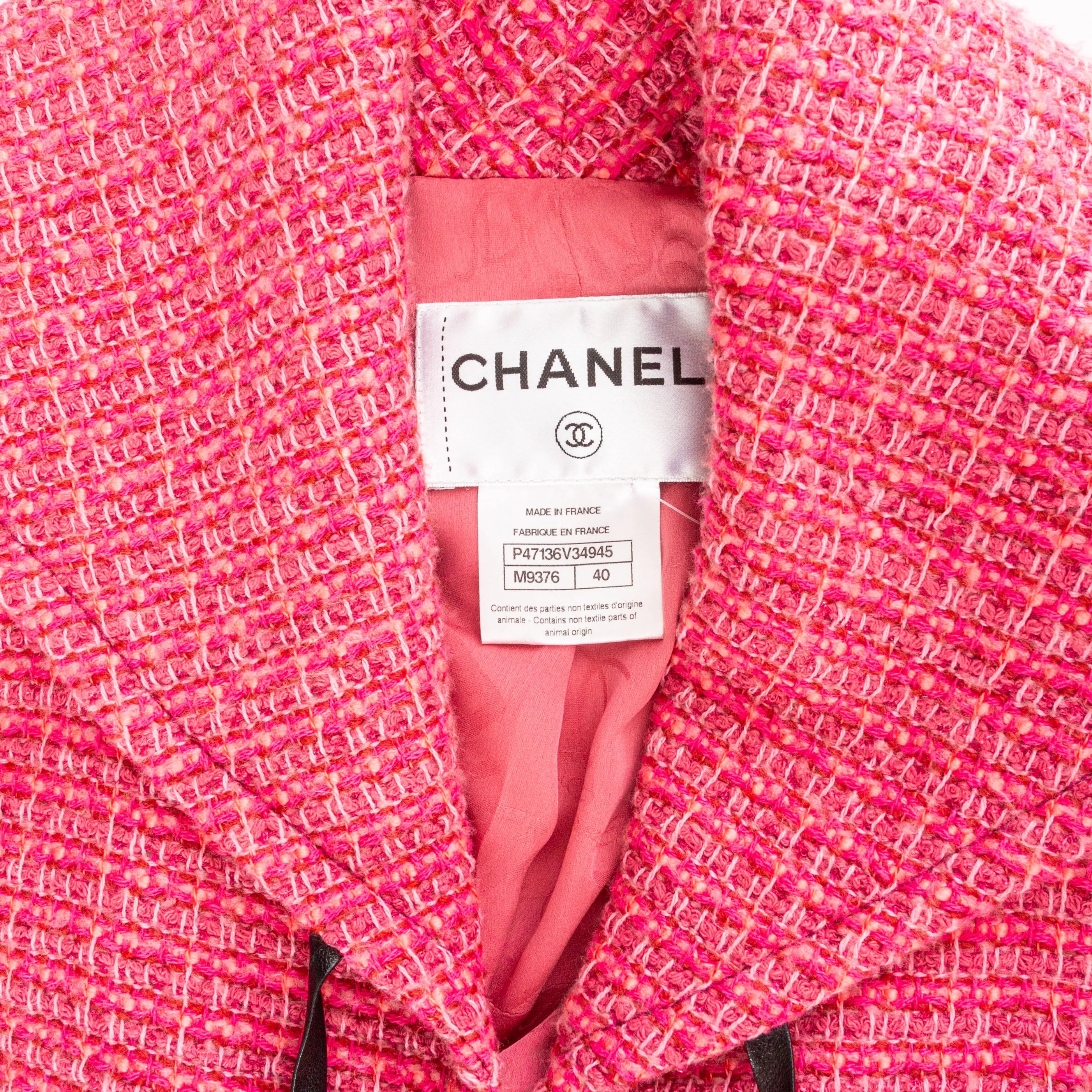 2013 Pink Tweed Leather Tie CC Jacket