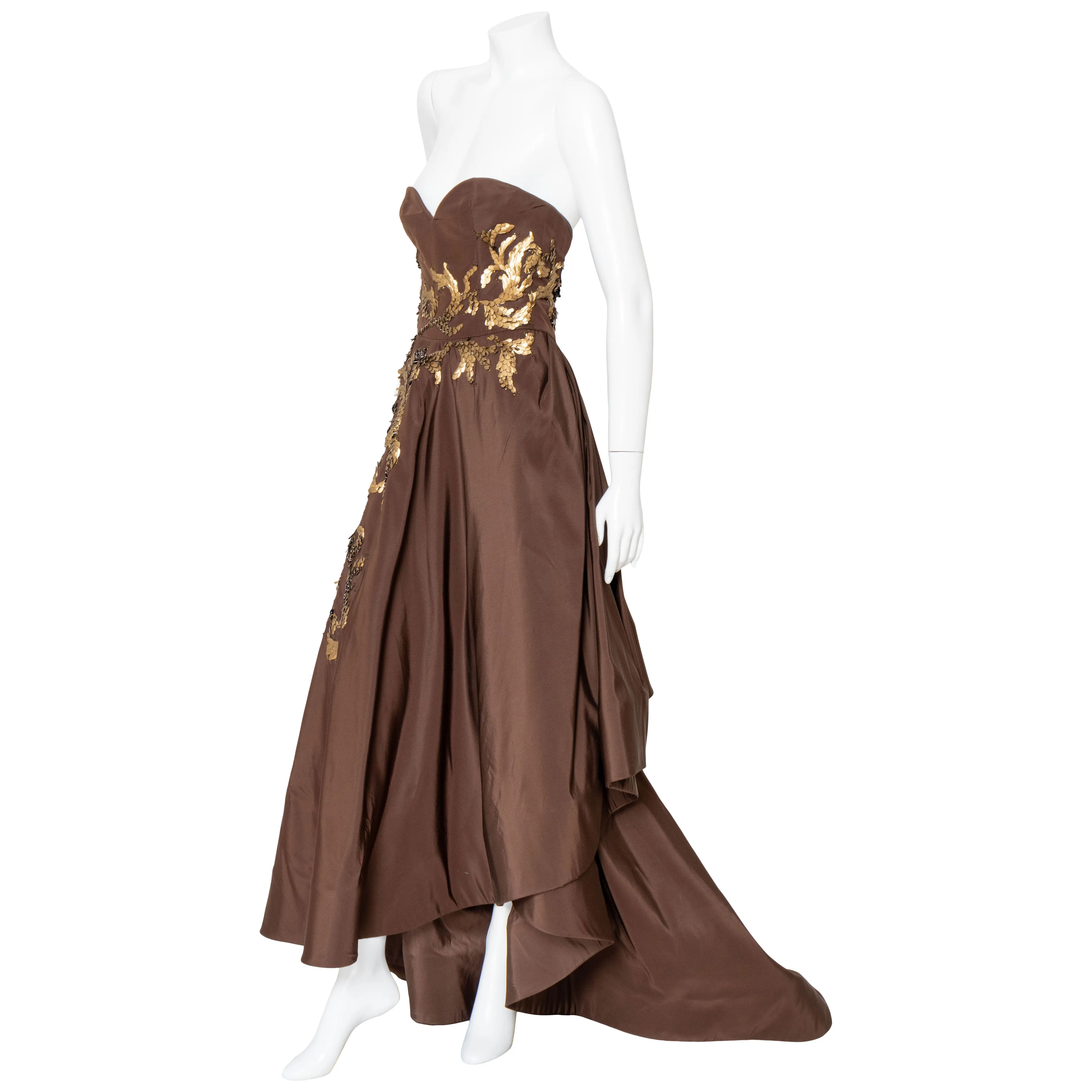 2014 Brown Embellished Strapless Gown