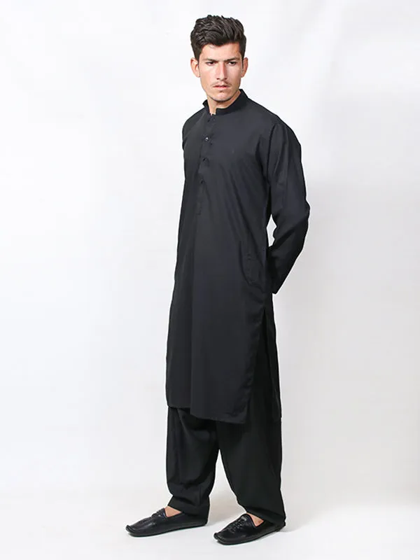 442P Shalwar Kameez Stitched Suit Sherwani Collar Black