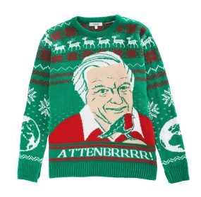 (50% Recycled) Attenbrrr: David Attenborough Knitted Christmas Jumper