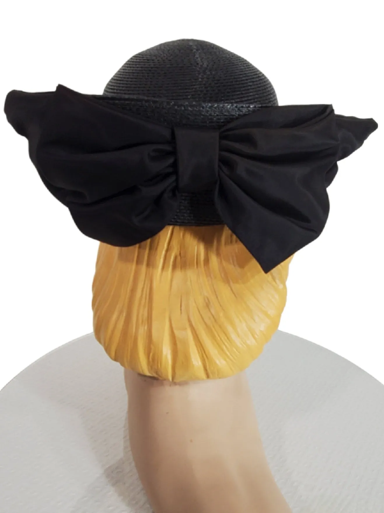 80s Black Straw Wide Brim Hat