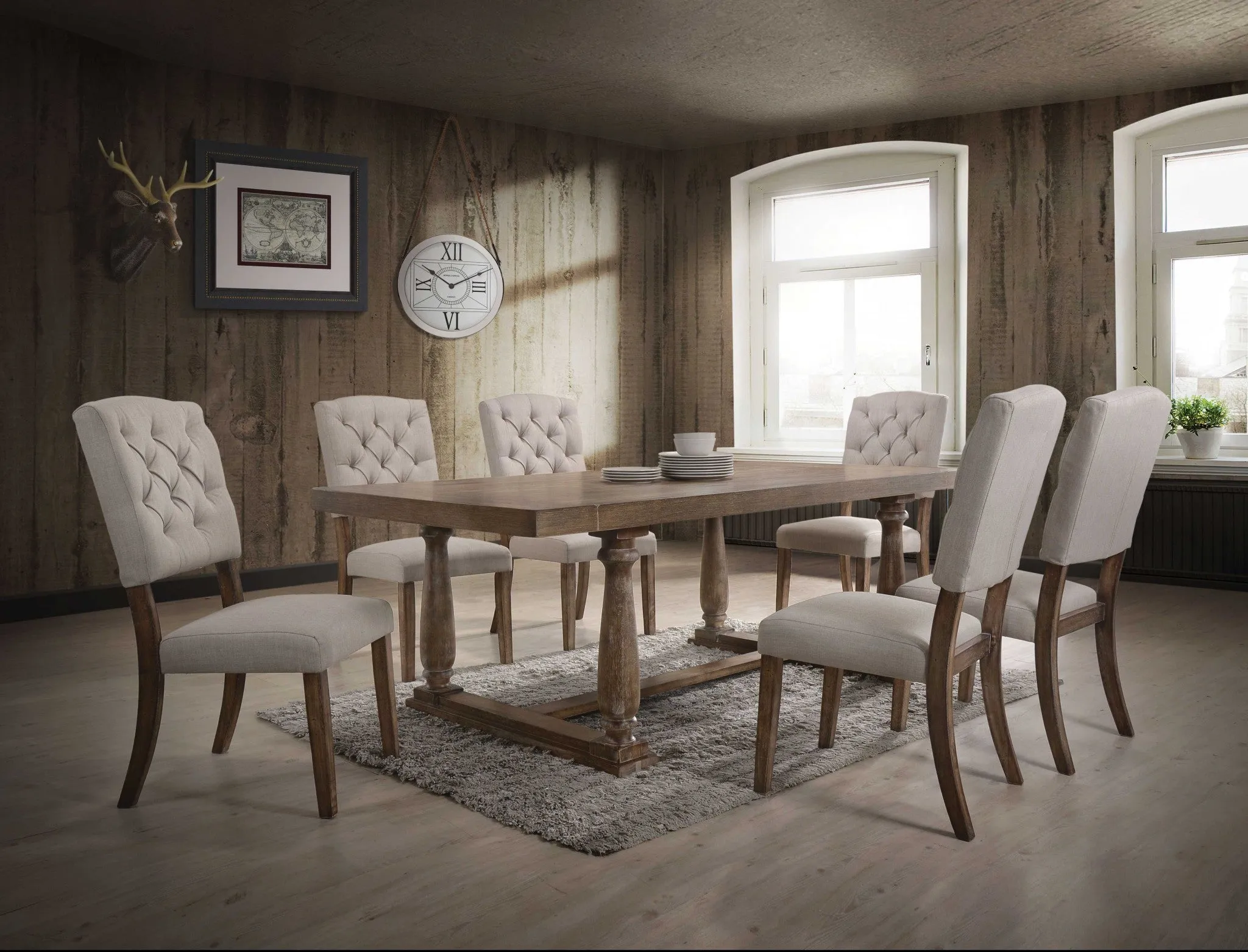 88 Light Gray and Gray Solid Wood Dining Table