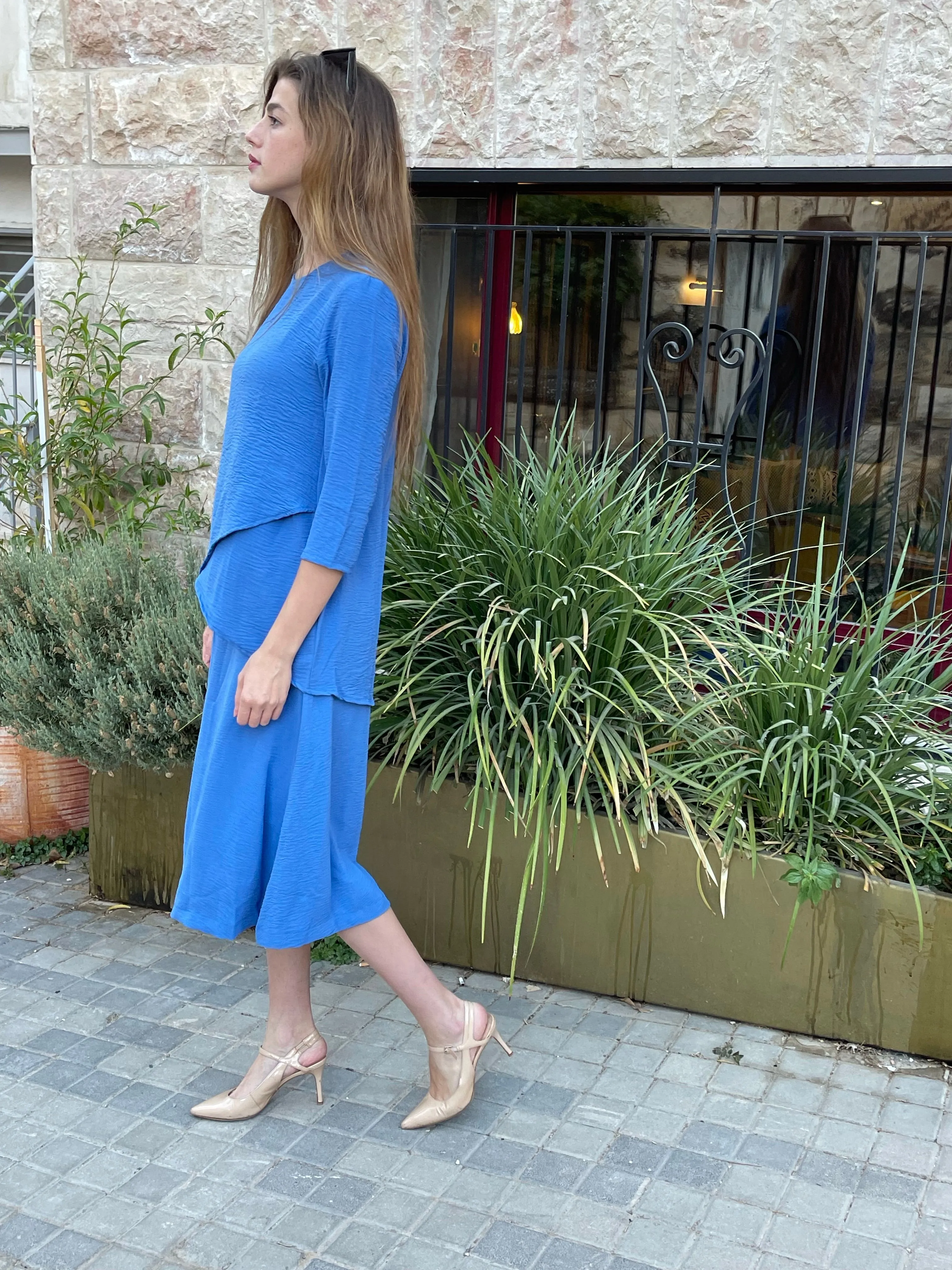 A-line Elegant Skirt / Blue / חצאית