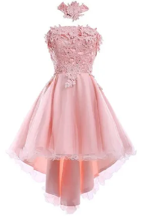 A Line Halter Tulle With Applique Asymmetrical Homecoming Dresses