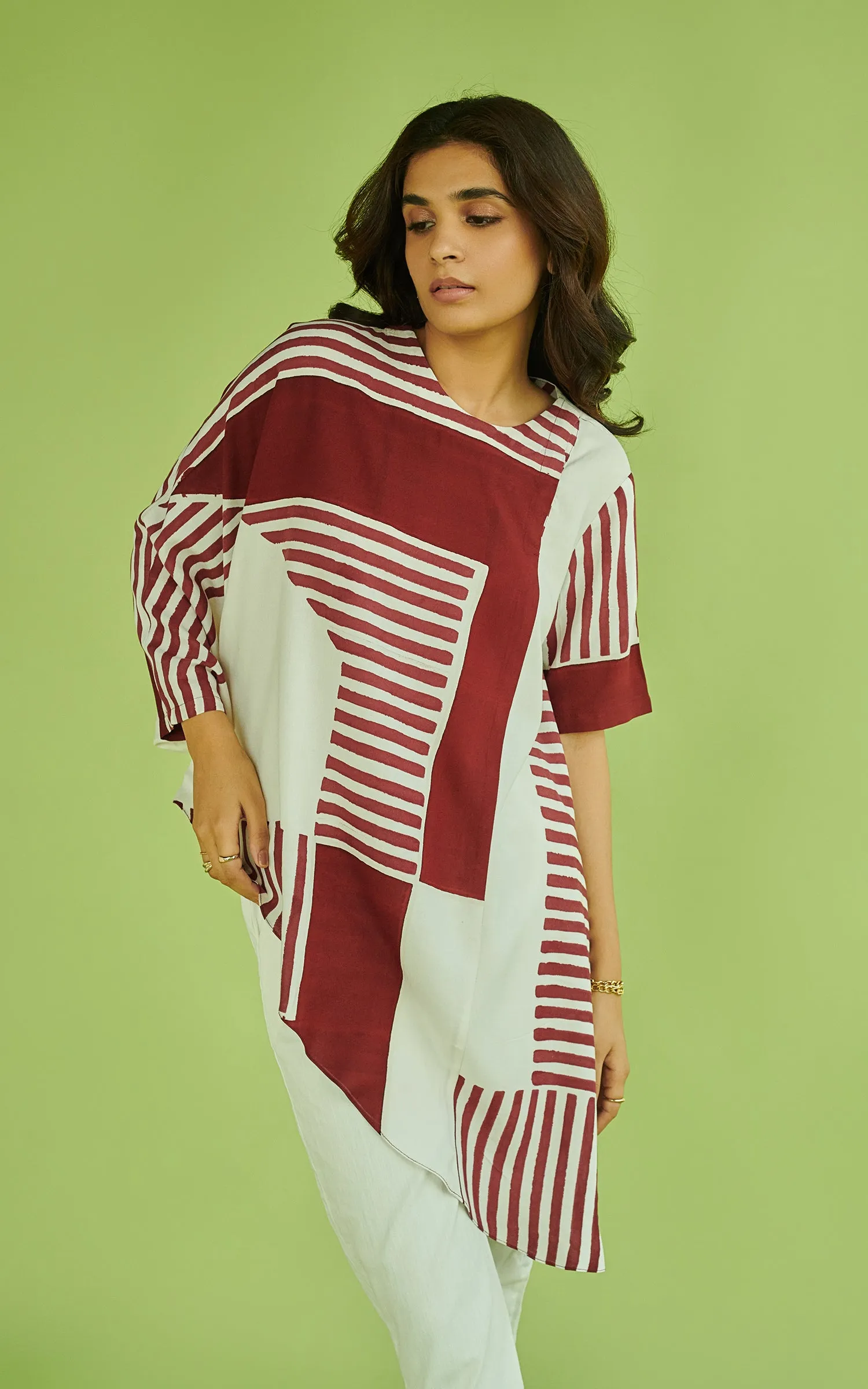 Abstract Geometric Printed Draped Top