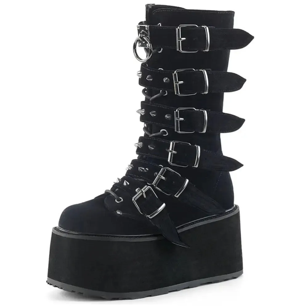 Aesthetic Gothic Platform Buckles Zipper Mid-Calf Boots