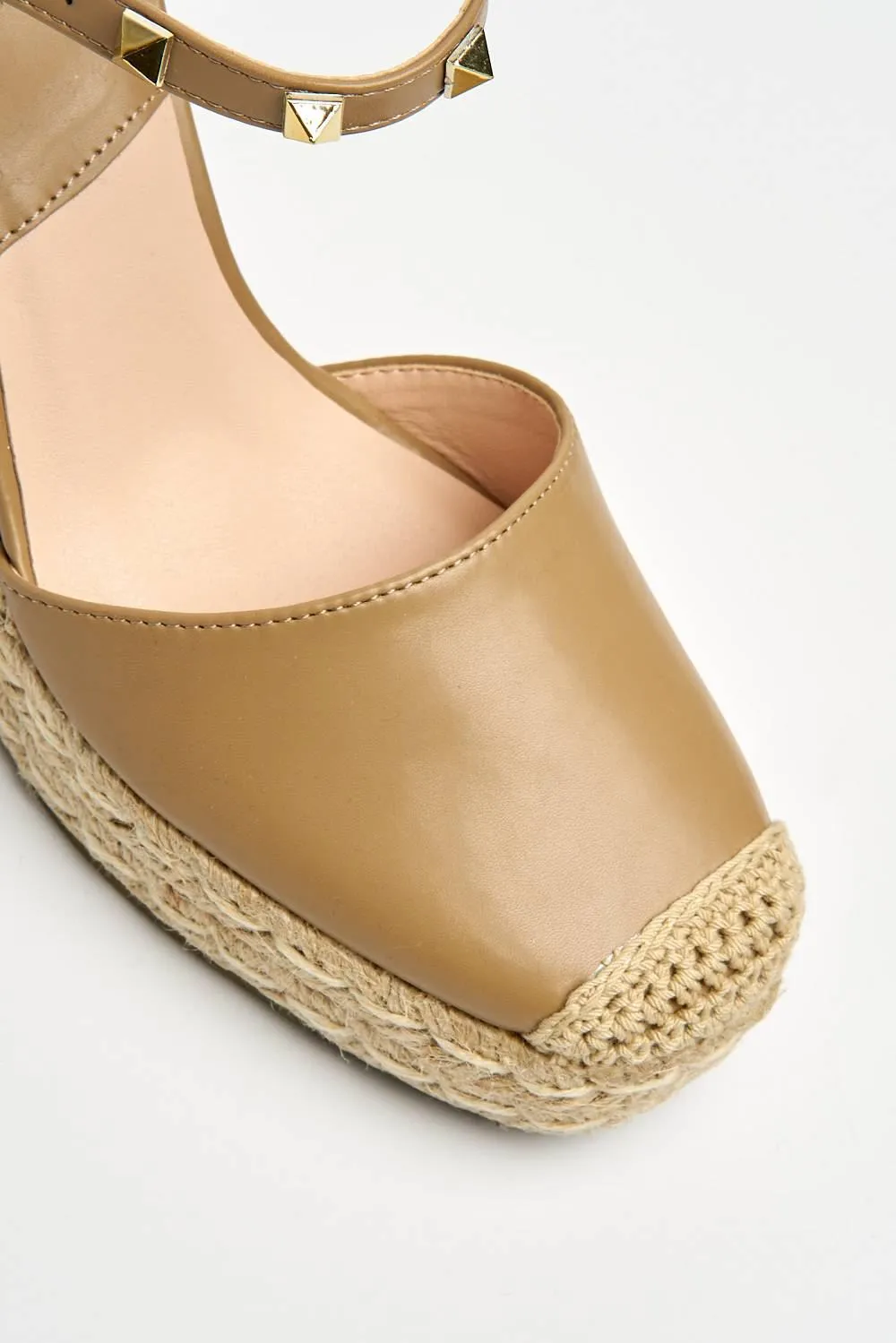 Alala Round Toe Studded Anklestrap Espadrille Wedge in Taupe