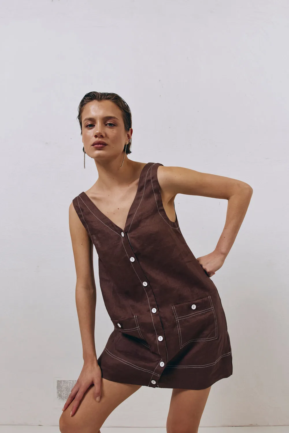 Alice Linen Mini Dress Brown