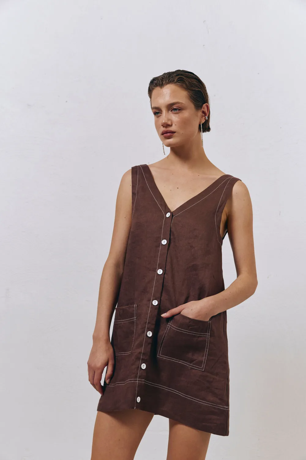 Alice Linen Mini Dress Brown