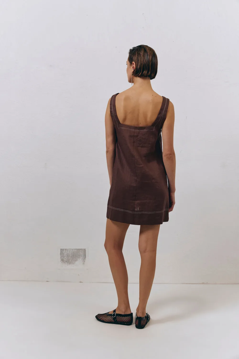 Alice Linen Mini Dress Brown