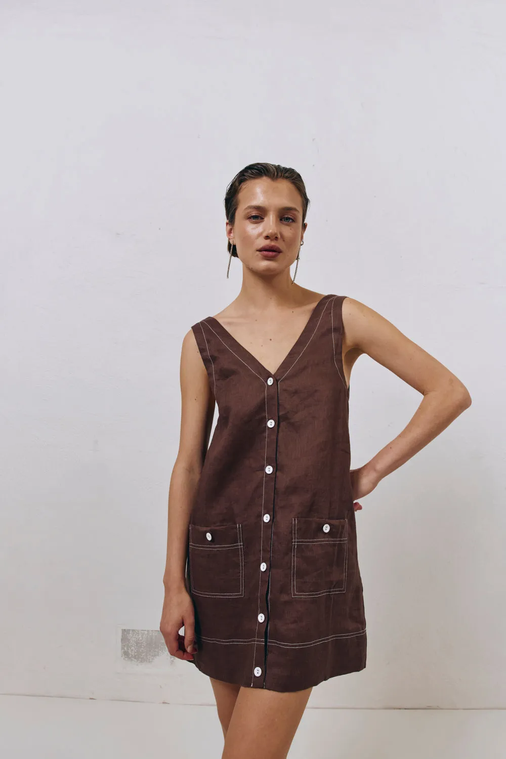 Alice Linen Mini Dress Brown