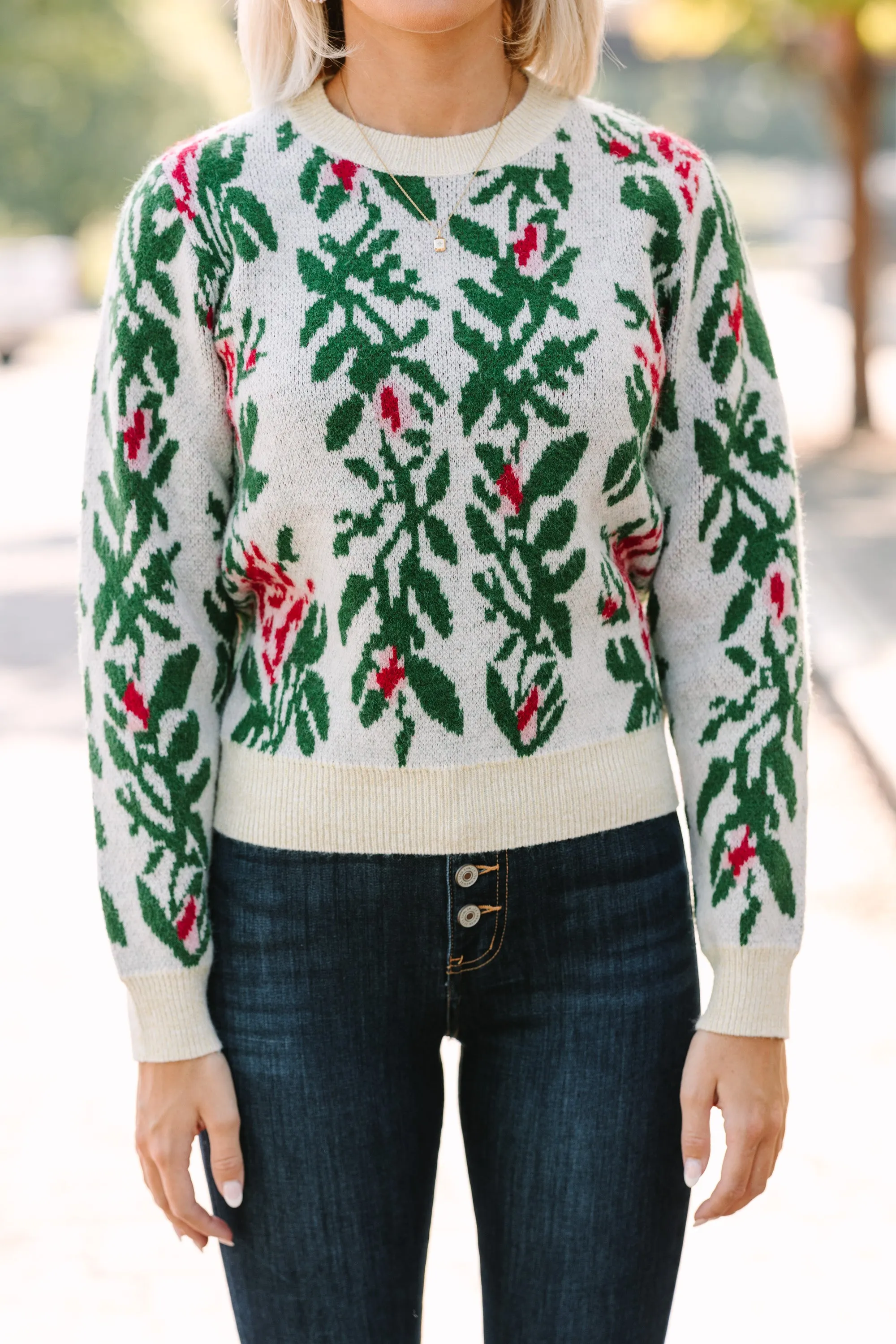 All Figured Out Cream White Floral Sweater