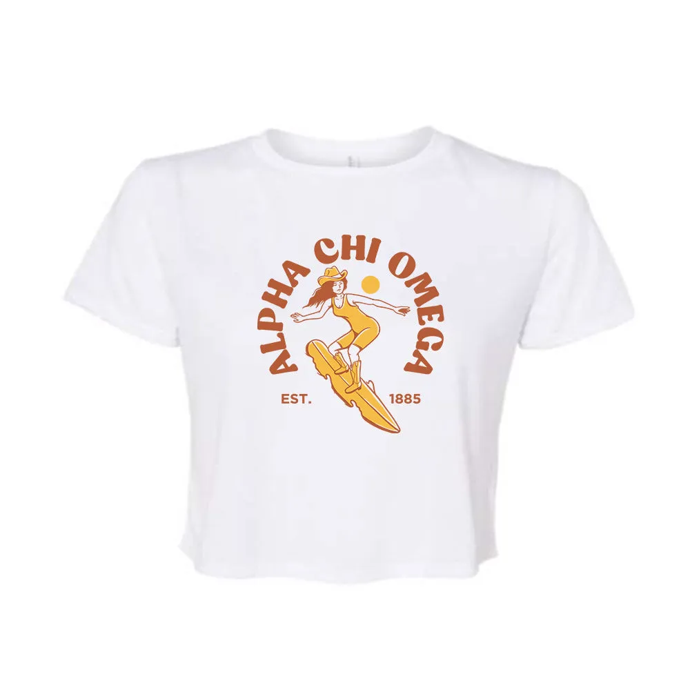 Alpha Chi Omega Wave Wrangler Women's Flowy Crop Tee