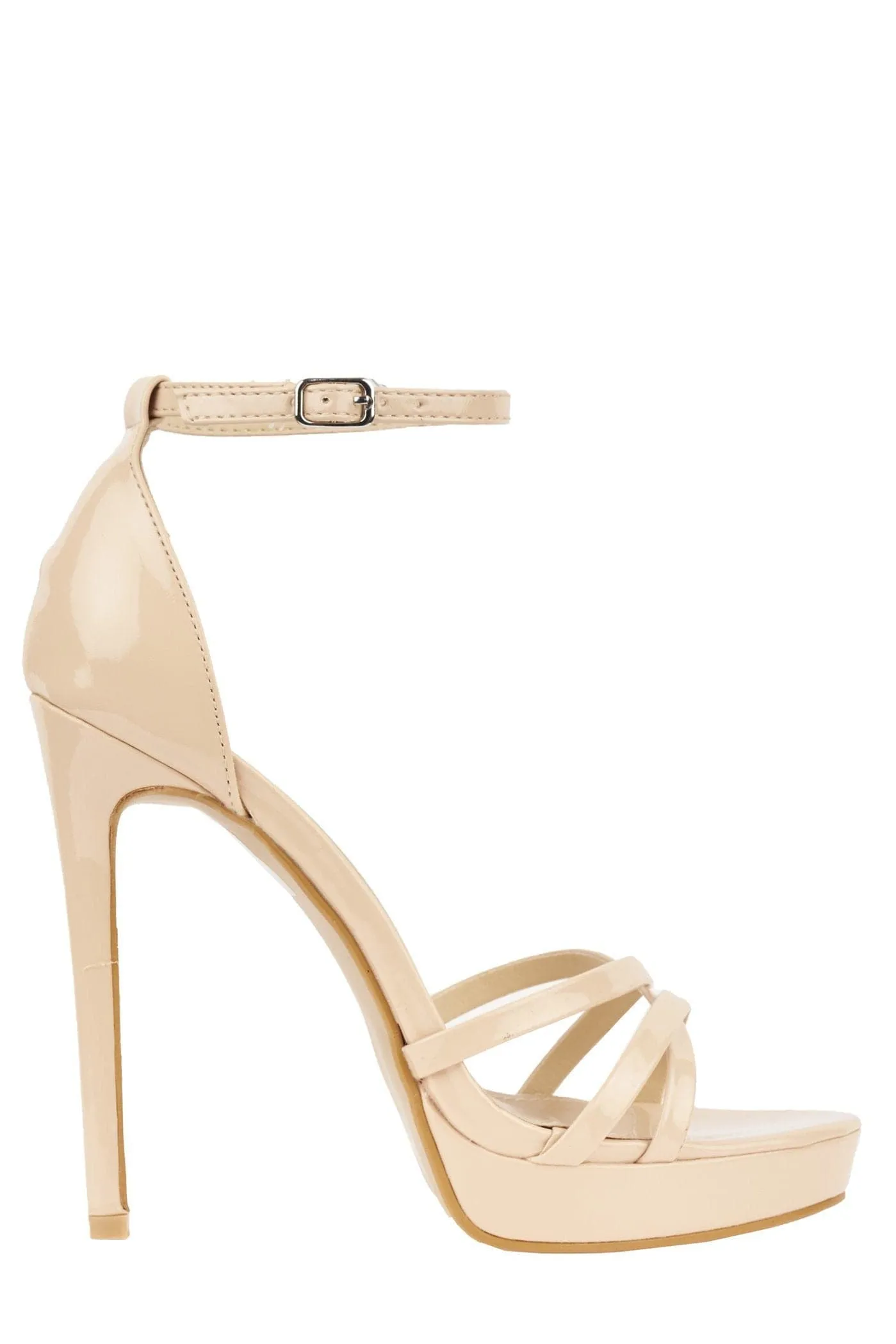 Amelia Crossover Strap Platform Sandal in Nude Patent