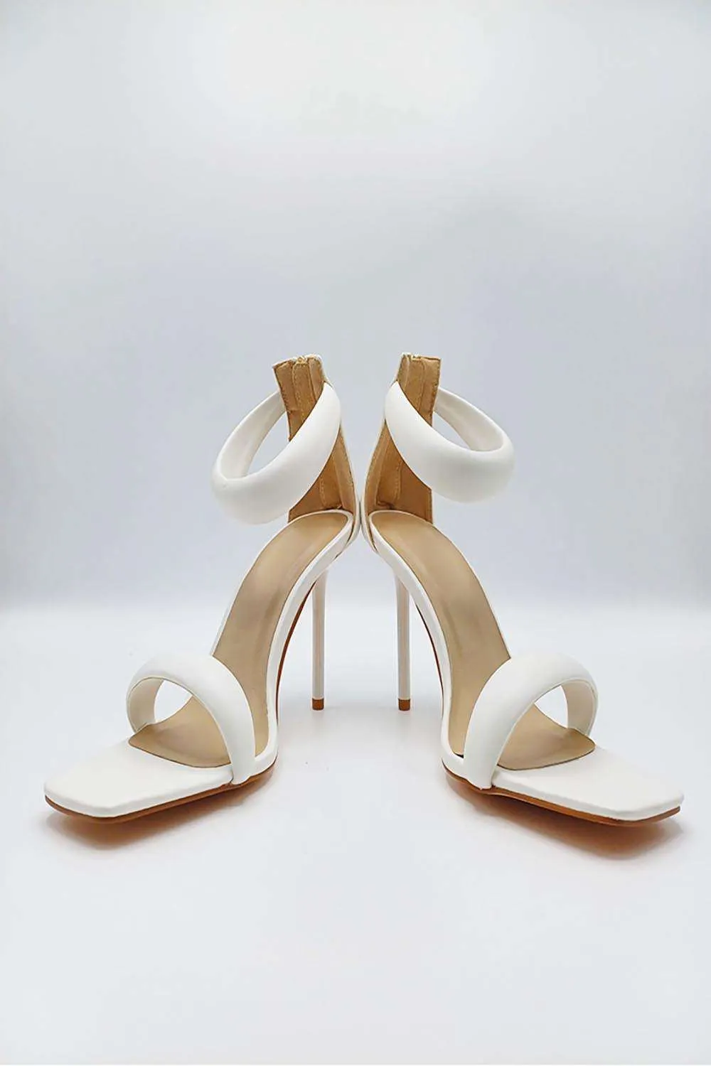 Ardeen Padded Stiletto Square Toe Heels in White