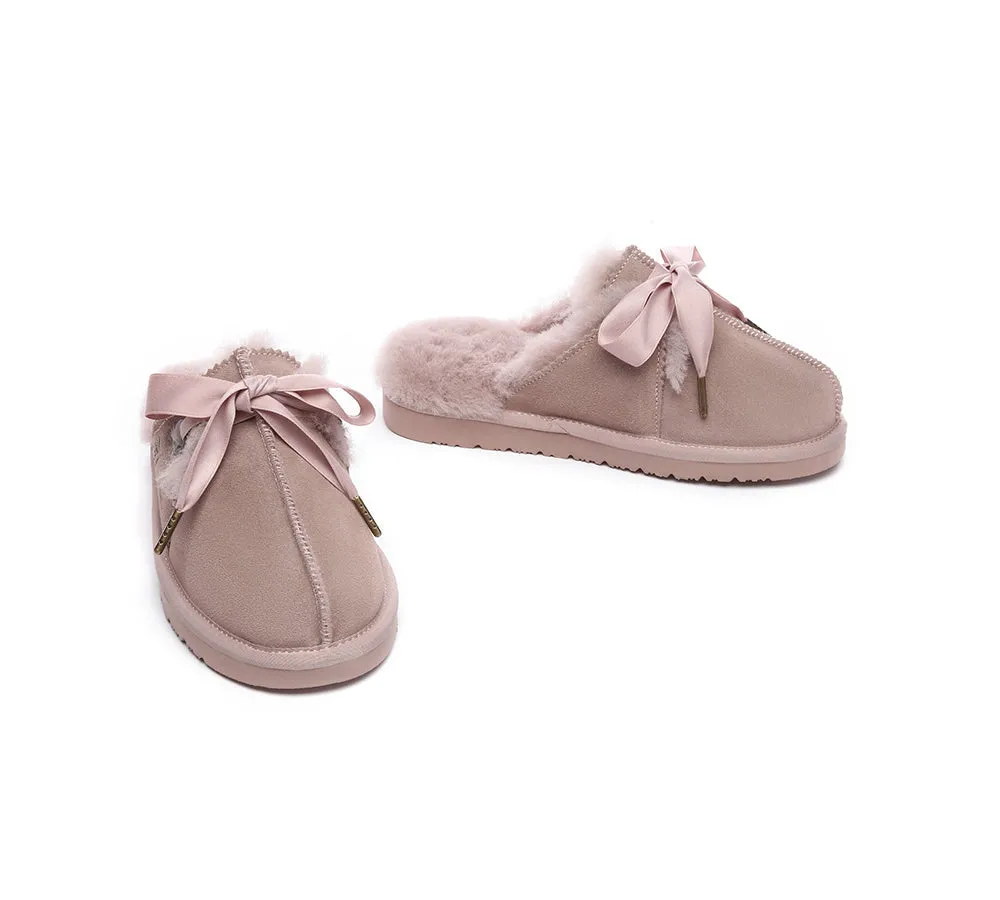 AUSTRALIAN SHEPHERD® UGG Slippers Women Sheepskin Wool Adjustable Ribbon Slippers Nonslip Ruby