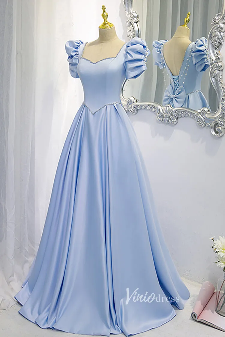 Baby Blue A-line Prom Dresses with Bow on Back FD2634