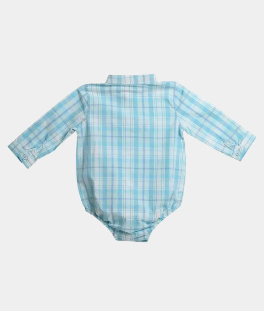 Baby Boy Teal Plaid Long Sleeved Romper