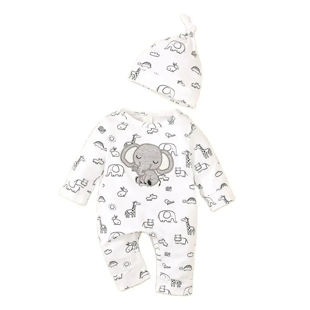 Baby Boys 0-6M Long Animal Rompers