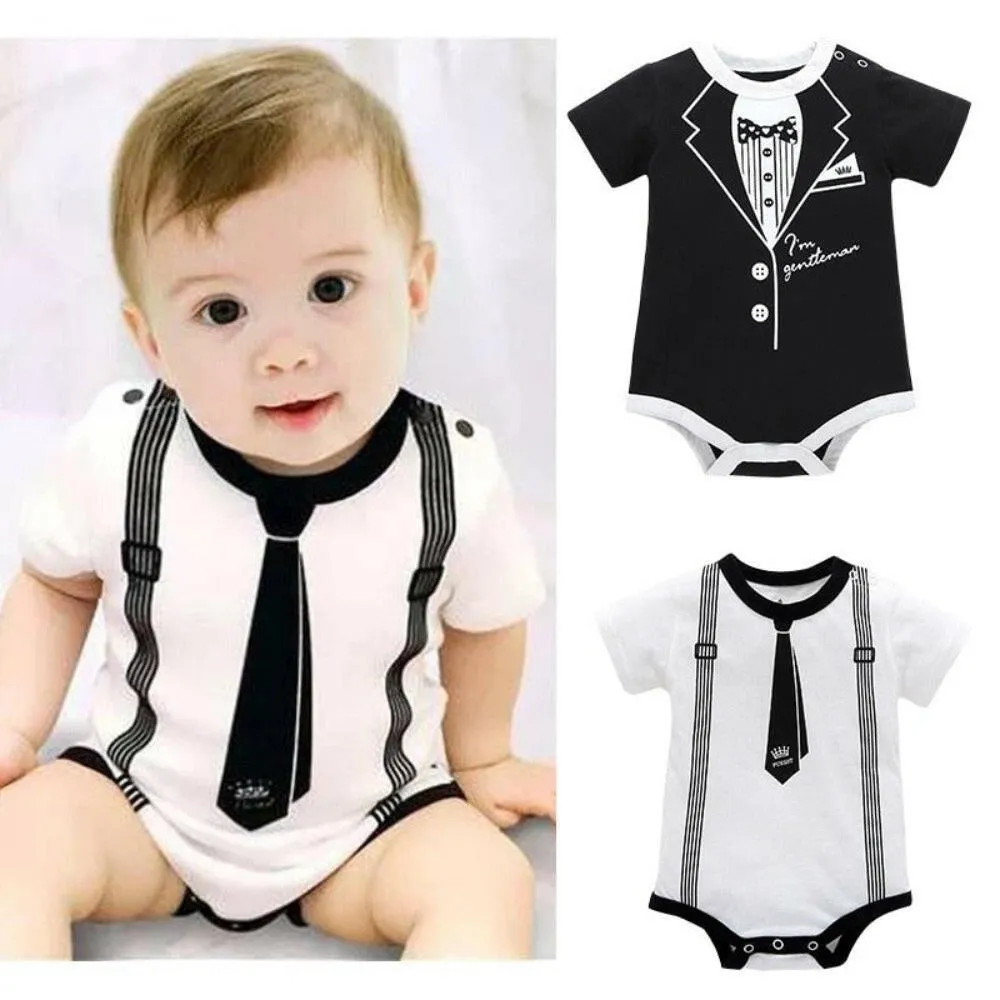 Baby Boys Gentlemen Rompers 0-12M Infant Tie Print Jumpsuit