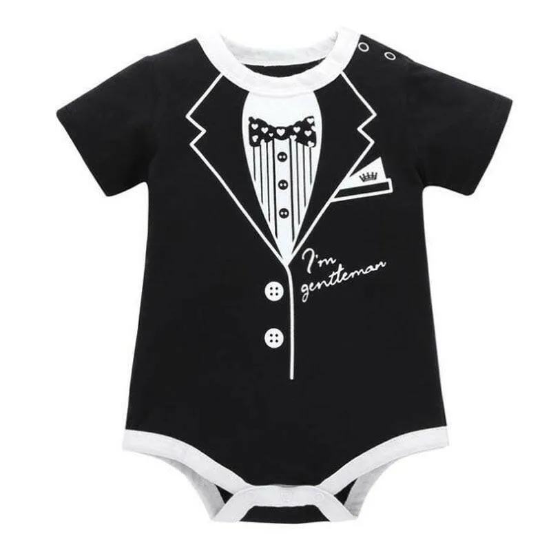 Baby Boys Gentlemen Rompers 0-12M Infant Tie Print Jumpsuit