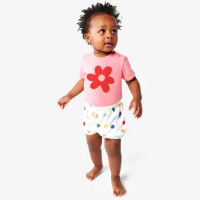 Baby bubble short in rainbow confetti dot