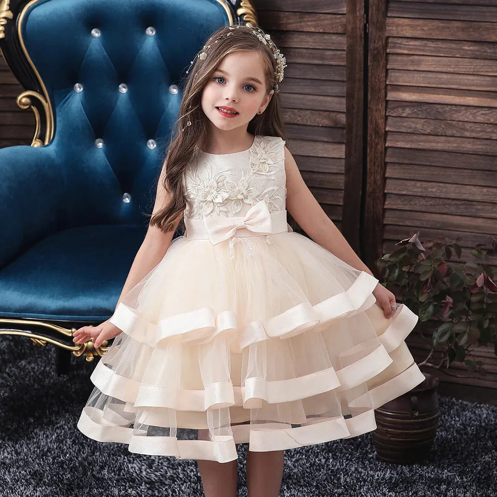 Baby Girl 2-12Y Pink Cake Wedding Dress