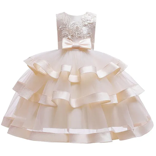 Baby Girl 2-12Y Pink Cake Wedding Dress