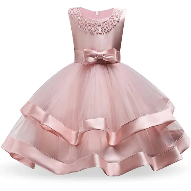 Baby Girl 2-12Y Pink Cake Wedding Dress