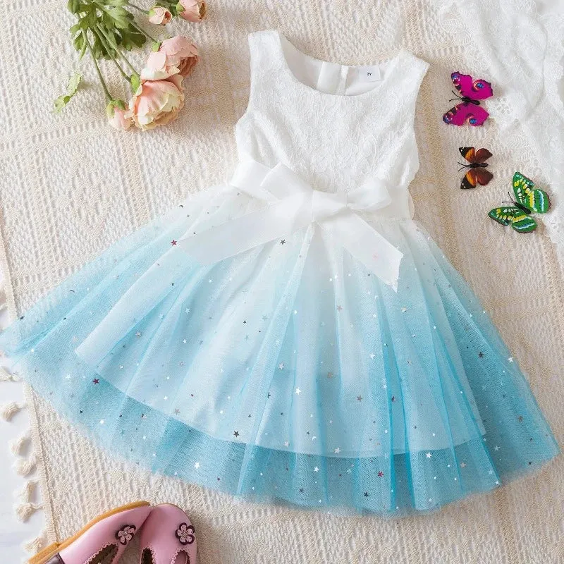 Baby Girl 3-8Y Summer Casual Blue Flower Dress