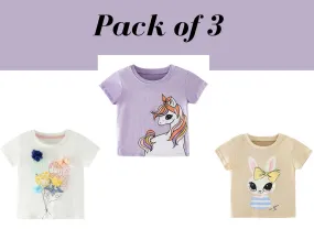 Baby Girl Summer Tops & Tees Collection Unicorn Flower T-shirt | Toddler Baby Girl Clothing Set Gift for Girls Outfit Pack of 3