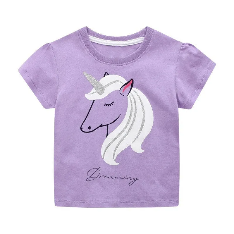 Baby Girl Summer Tops & Tees Collection Unicorn Tee giraffe Heart T-shirt | Toddler Baby Girl Clothing Gift for Girls Outfit Pack of 3