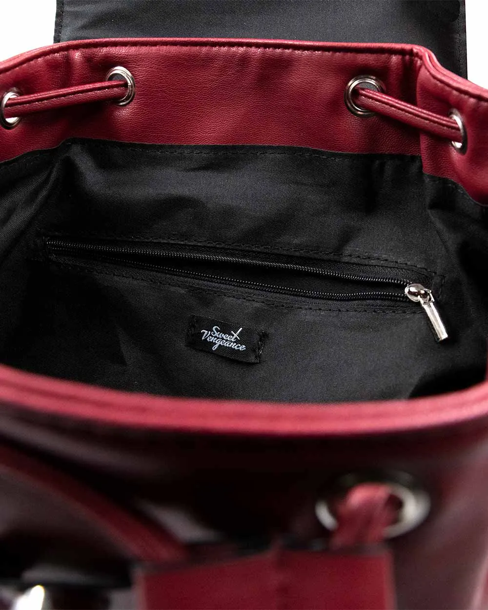 Back Pack - Maroon Pu 2 Front Zips W/Side Studs Sv